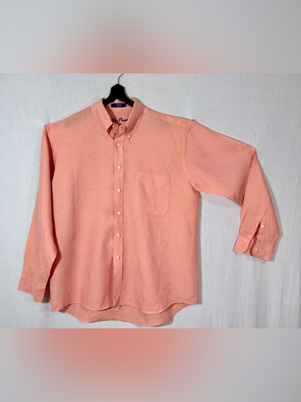 Alan Flusser XL 100% Linen peach Button-Down Long Sleeve Shirt